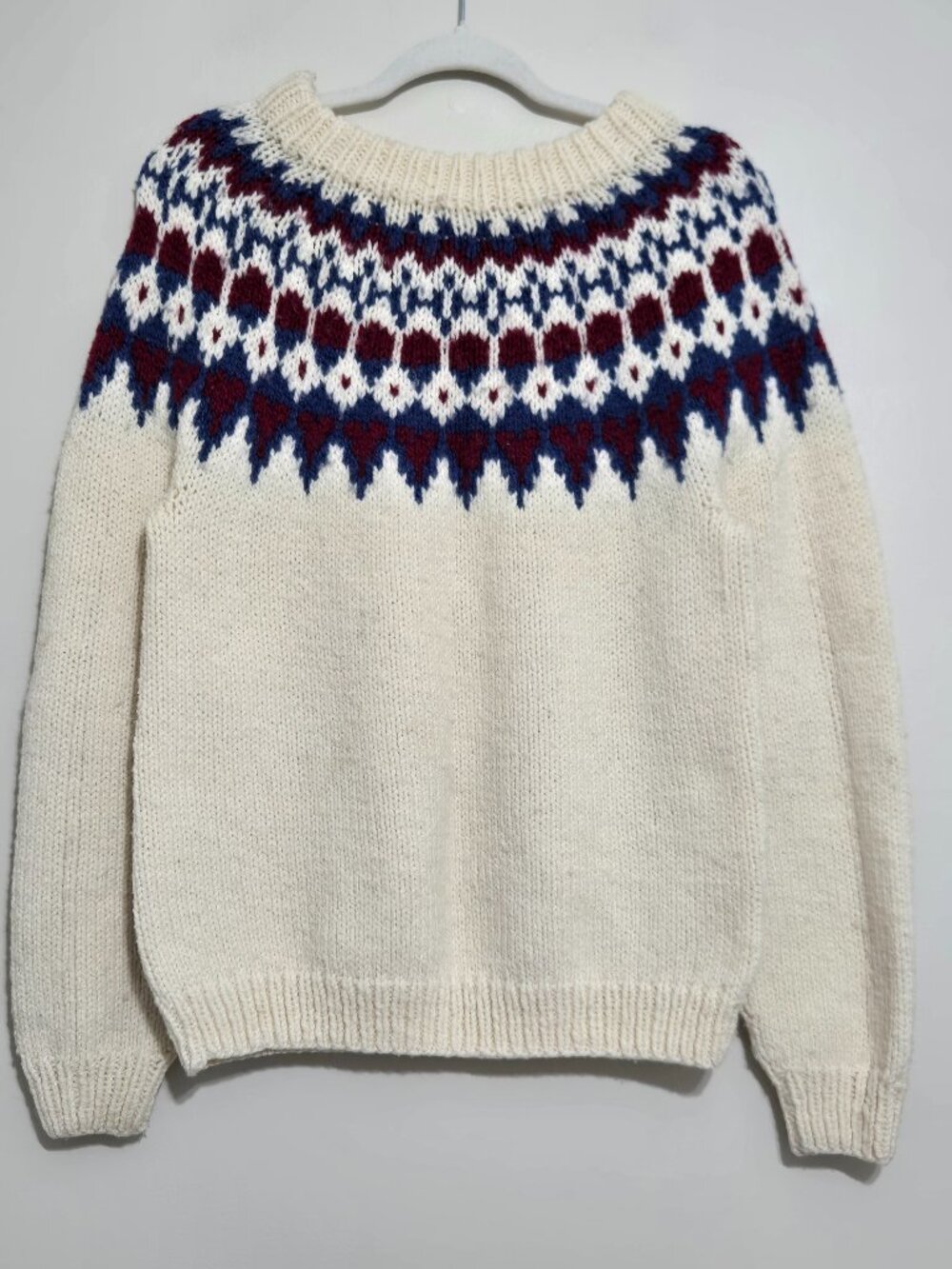 Hand-knit Nordic/Fair Isle-style Pullover Wool Blend Unisex Women's M-L men's M